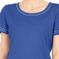 Karen Scott Top de algodão com acabamento em ilhós feminino, azul, tamanho médio
