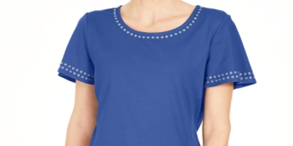 Karen Scott Top de algodão com acabamento em ilhós feminino, azul, tamanho médio