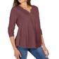 Blusa feminina estilo &amp; co, decote em V, tecido misto, roxa, tamanho pequeno