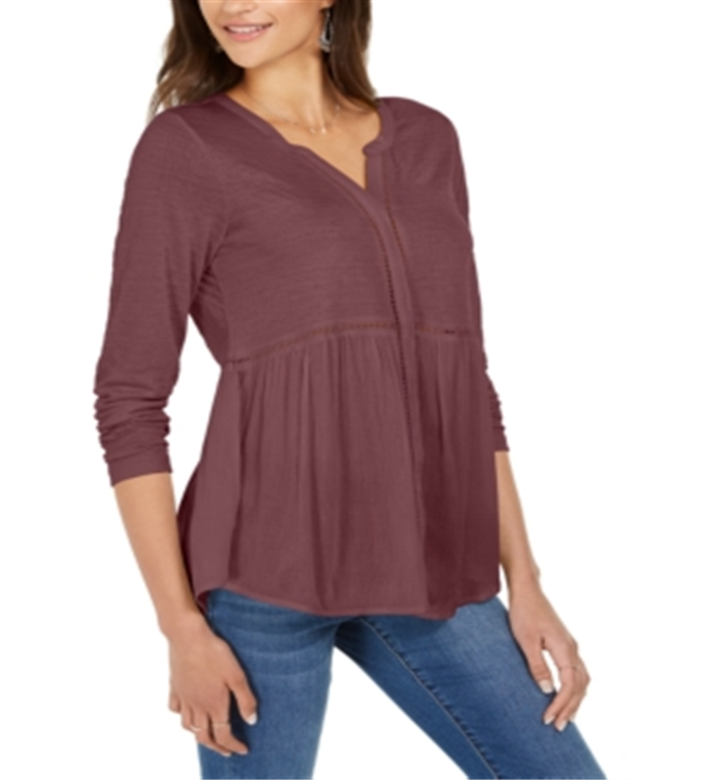 Blusa feminina estilo &amp; co, decote em V, tecido misto, roxa, tamanho pequeno