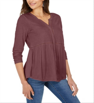 Blusa feminina estilo &amp; co, decote em V, tecido misto, roxa, tamanho pequeno
