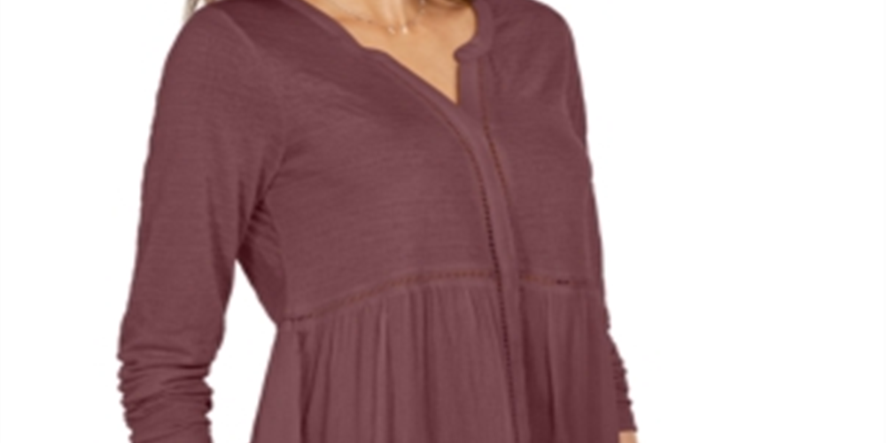 Blusa feminina estilo &amp; co, decote em V, tecido misto, roxa, tamanho pequeno