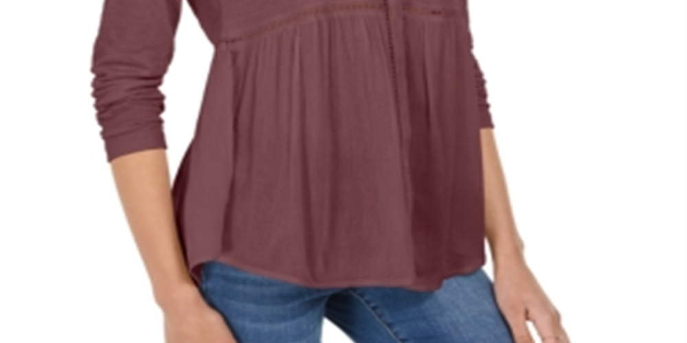 Blusa feminina estilo &amp; co, decote em V, tecido misto, roxa, tamanho pequeno