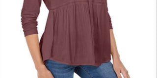 Blusa feminina estilo &amp; co, decote em V, tecido misto, roxa, tamanho pequeno