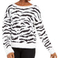 Suéter feminino Bar III com listras de zebra e cílios, branco, tamanho XXL