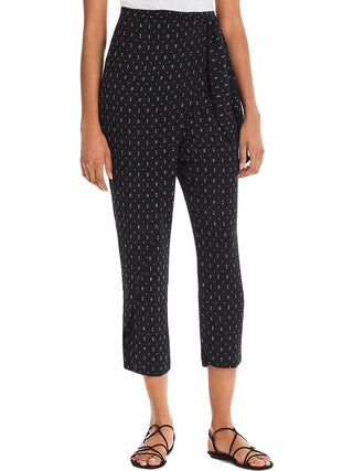 Calça casual feminina Aqua estampada com amarração frontal, preta, tamanho P
