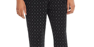 Calça casual feminina Aqua estampada com amarração frontal, preta, tamanho P