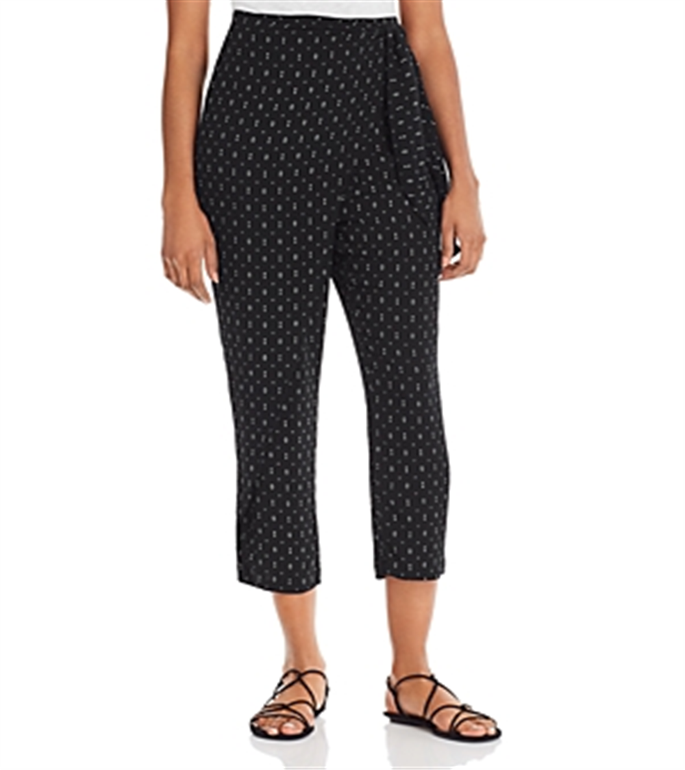 Calça casual feminina Aqua estampada com amarração frontal, preta, tamanho P