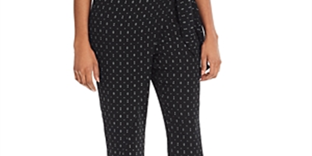 Calça casual feminina Aqua estampada com amarração frontal, preta, tamanho P