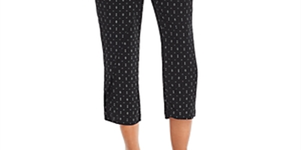 Calça casual feminina Aqua estampada com amarração frontal, preta, tamanho P