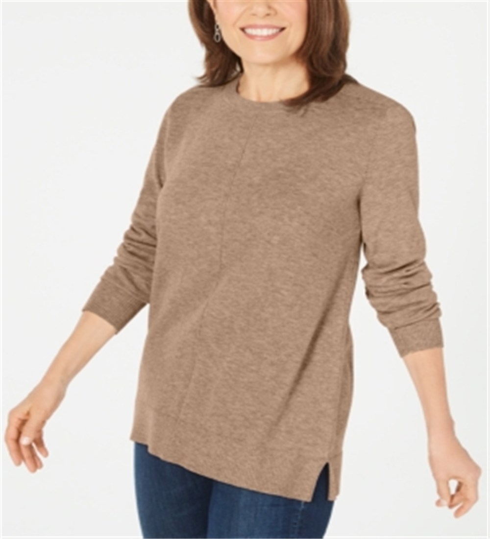Karen Scott Suéter Feminino Plush com Costura Frontal Marrom Tamanho P