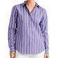 Camisa listrada Ralph Lauren feminina, caimento relaxado, roxa, tamanho G