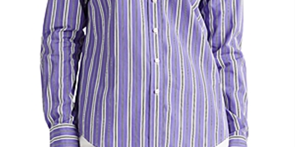 Camisa listrada Ralph Lauren feminina, caimento relaxado, roxa, tamanho G