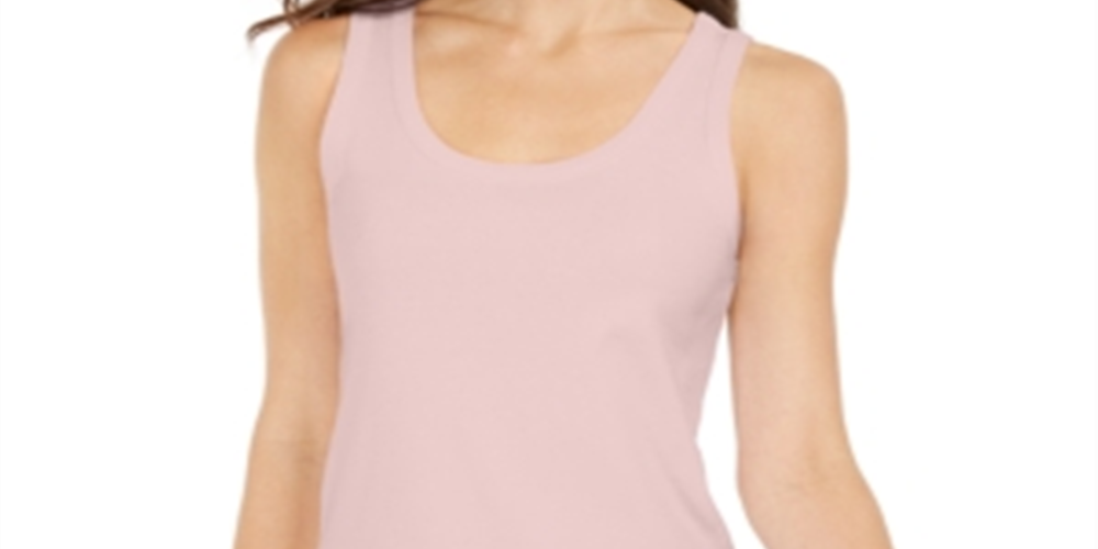 Regata feminina Charter Club Supima Cotton com decote redondo, rosa, tamanho grande