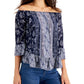 Blusa feminina estampada ombro a ombro estilo &amp; co azul - tamanho pequeno M