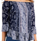 Blusa feminina estampada ombro a ombro estilo &amp; co azul - tamanho pequeno M
