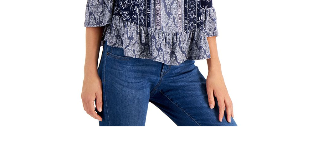 Blusa feminina estampada ombro a ombro estilo &amp; co azul - tamanho pequeno M