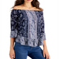 Blusa feminina estampada ombro a ombro estilo &amp; co azul - tamanho pequeno M