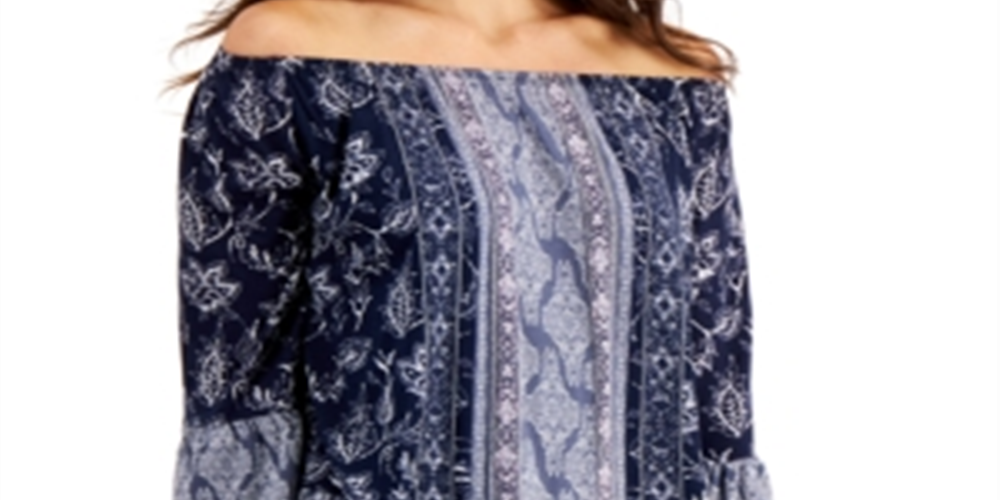 Blusa feminina estampada ombro a ombro estilo &amp; co azul - tamanho pequeno M