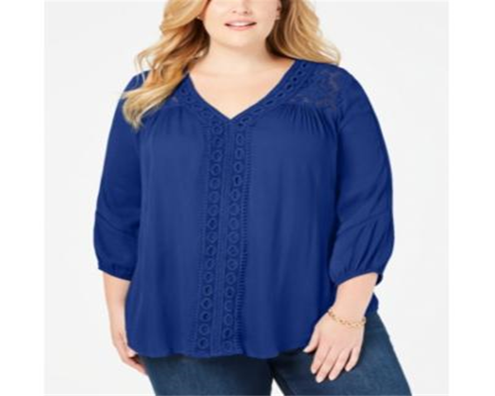 John Paul Richard Richard Plus Crochet Cut Top Feminino Azul Tamanho 1X