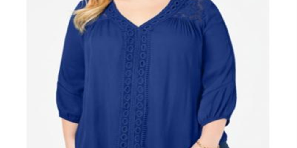 John Paul Richard Richard Plus Crochet Cut Top Feminino Azul Tamanho 1X