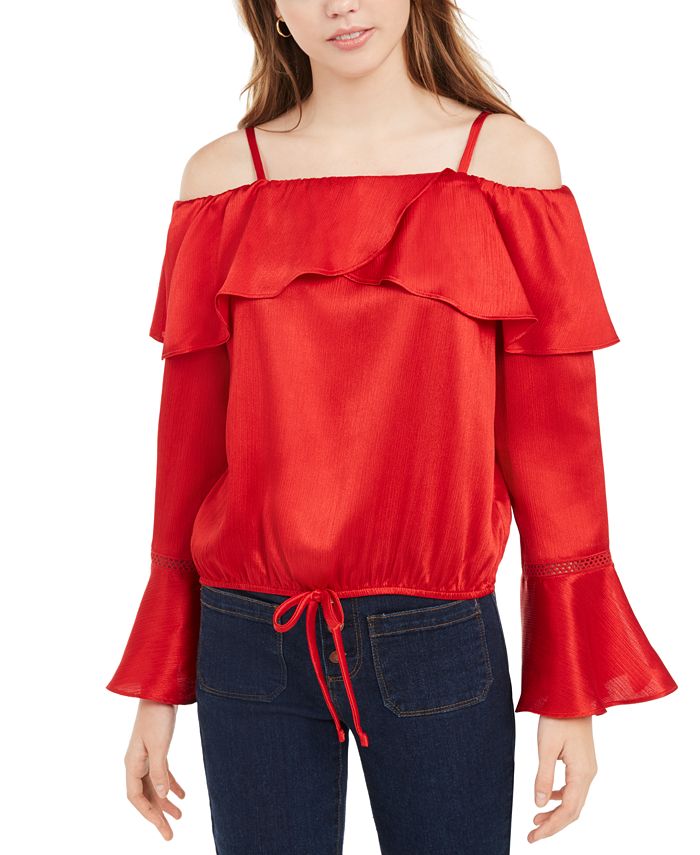 Blusa com babados e bainha amarrada BCX Junior, vermelha, tamanho pequeno