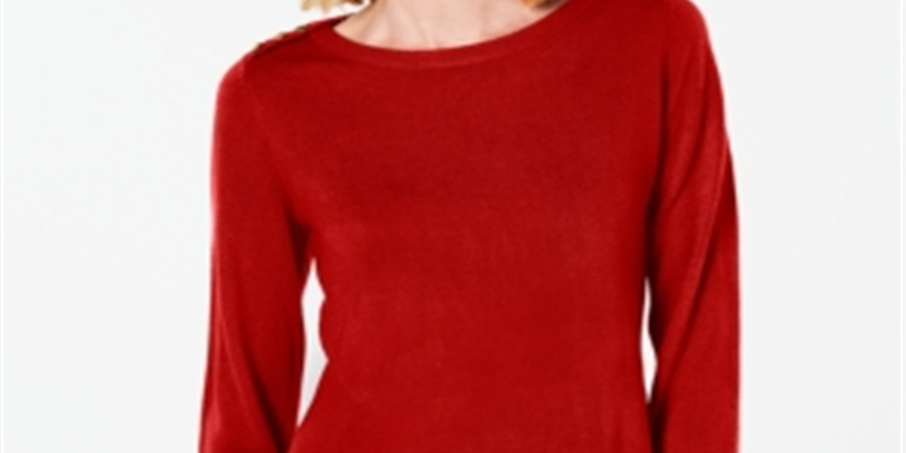Blusa feminina Karen Scott de manga comprida e gola redonda, vermelha, tamanho X-S