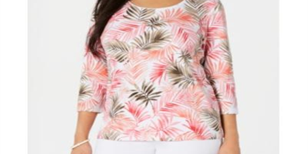 Karen Scott Top Feminino Estampado Decote Redondo Rosa Tamanho XS