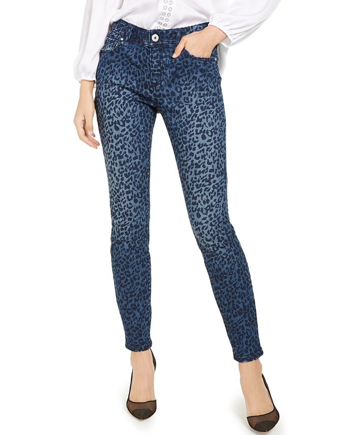 Calça jeans skinny feminina com estampa de leopardo da INC International Concepts, azul, tamanho 4