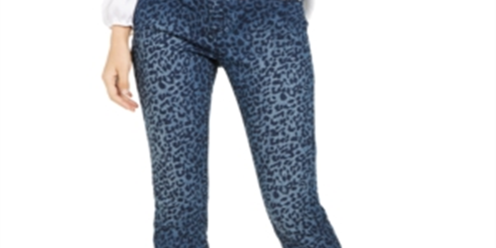 Calça jeans skinny feminina com estampa de leopardo da INC International Concepts, azul, tamanho 4
