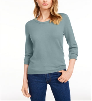 Blusa feminina Maison Jules azul mesclada com gola e manga comprida, tamanho júnior 2XL