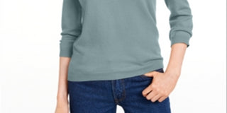 Blusa feminina Maison Jules azul mesclada com gola e manga comprida, tamanho júnior 2XL