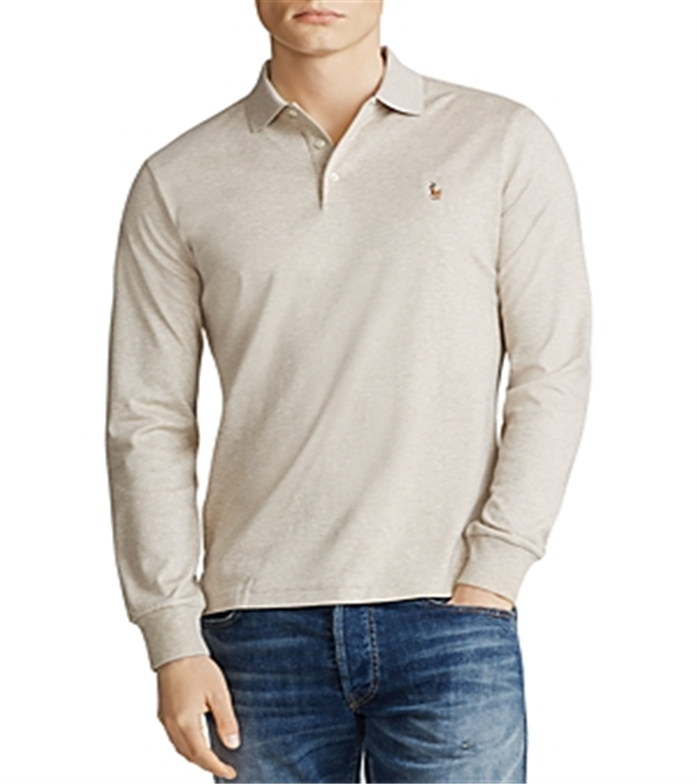 Camisa polo Ralph Lauren masculina bege mesclada com botões e gola alta, tamanho P