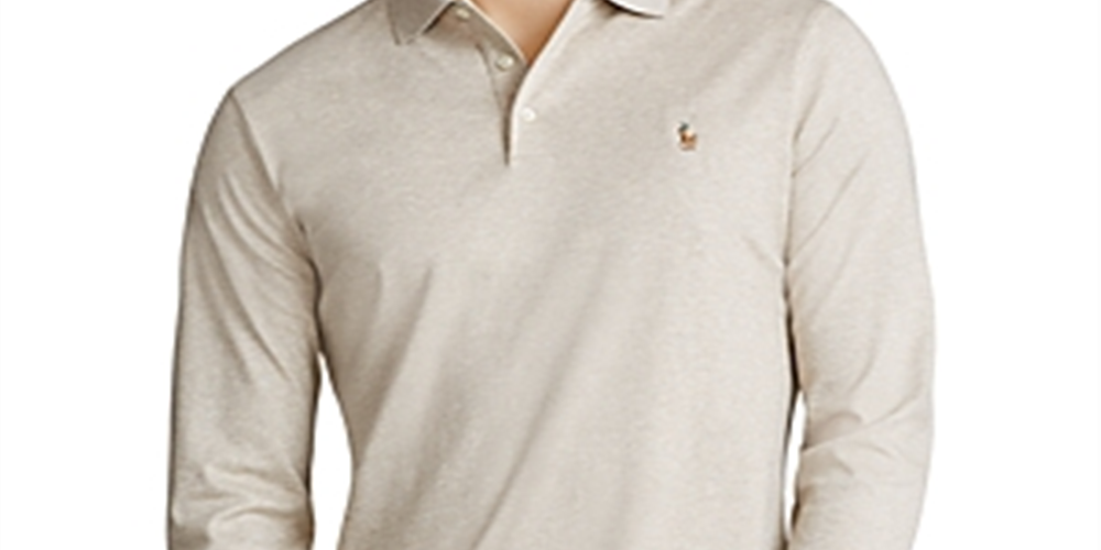 Camisa polo Ralph Lauren masculina bege mesclada com botões e gola alta, tamanho P