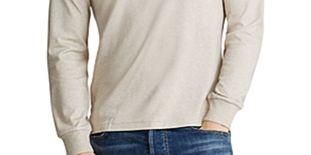 Camisa polo Ralph Lauren masculina bege mesclada com botões e gola alta, tamanho P