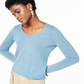 Suéter de cashmere feminino com decote em V Charter Club, azul, tamanho pequeno médio