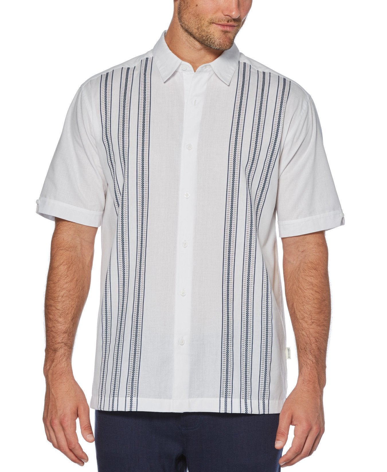 Camisa masculina de manga curta com botões e painel Cubavera, branca, tamanho grande