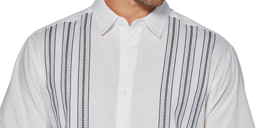 Camisa masculina de manga curta com botões e painel Cubavera, branca, tamanho grande