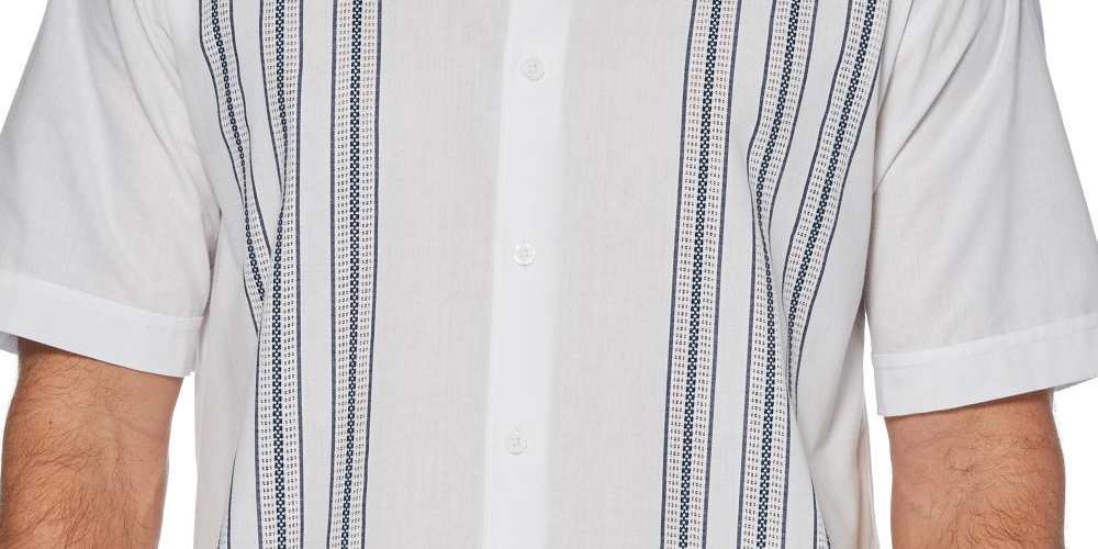 Camisa masculina de manga curta com botões e painel Cubavera, branca, tamanho grande