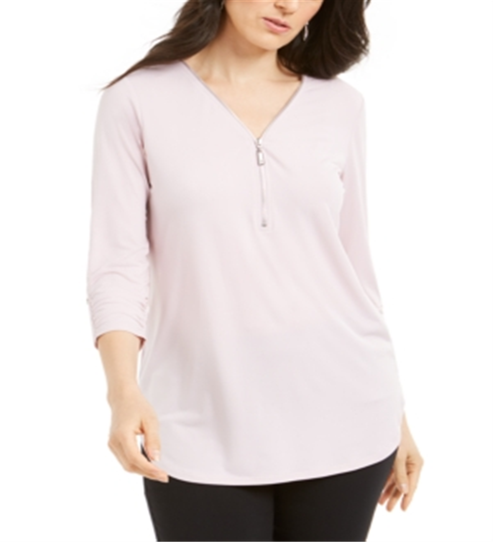 Blusa feminina com zíper e manga 3/4, rosa, tamanho XX-G