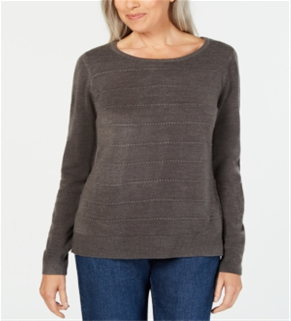 Karen Scott Petite Ottoman-Stitch Sweater Carvão Marrom Mesclado Tamanho Petite XL