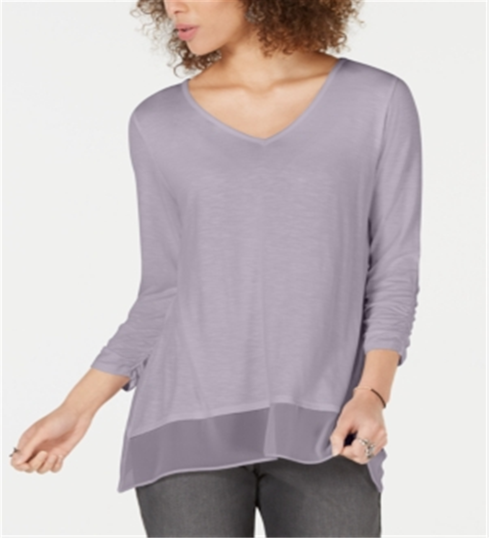 Top de chiffon com decote em V e bainha lilás, tamanho M, da Style &amp; Co
