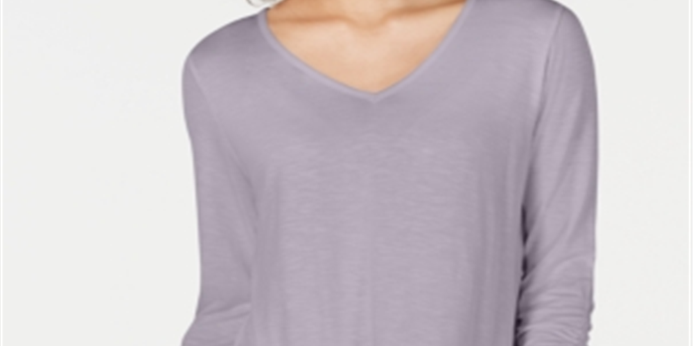 Top de chiffon com decote em V e bainha lilás, tamanho M, da Style &amp; Co