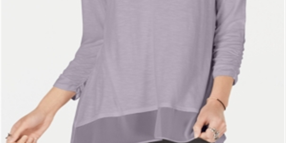Top de chiffon com decote em V e bainha lilás, tamanho M, da Style &amp; Co