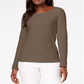 Blusa feminina Karen Scott de algodão com decote redondo, marrom, tamanho pequeno e pequeno