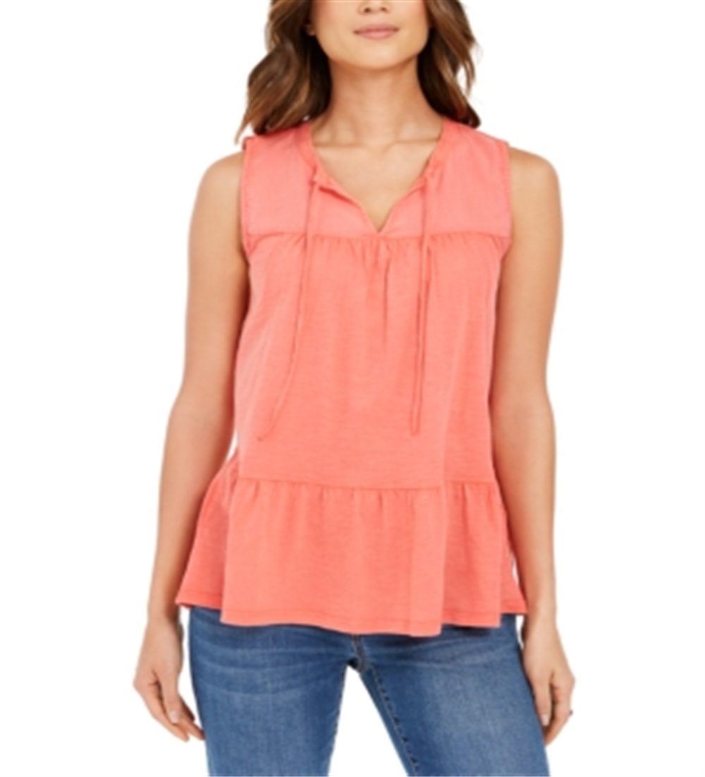 Blusa camponesa sem mangas de algodão estilo &amp; co feminina laranja tamanho grande