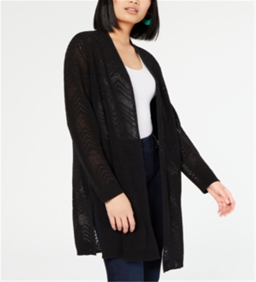 Cardigan aconchegante feminino Inc Petite Zigzag Chevron - Preto profundo, tamanho pequeno pequeno