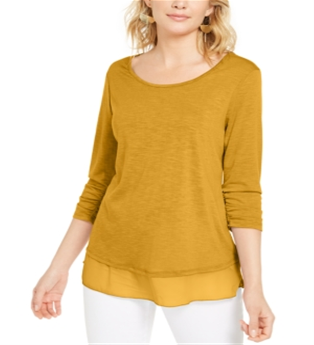 Top de chiffon com bainha estilo &amp; co, amarelo, tamanho P