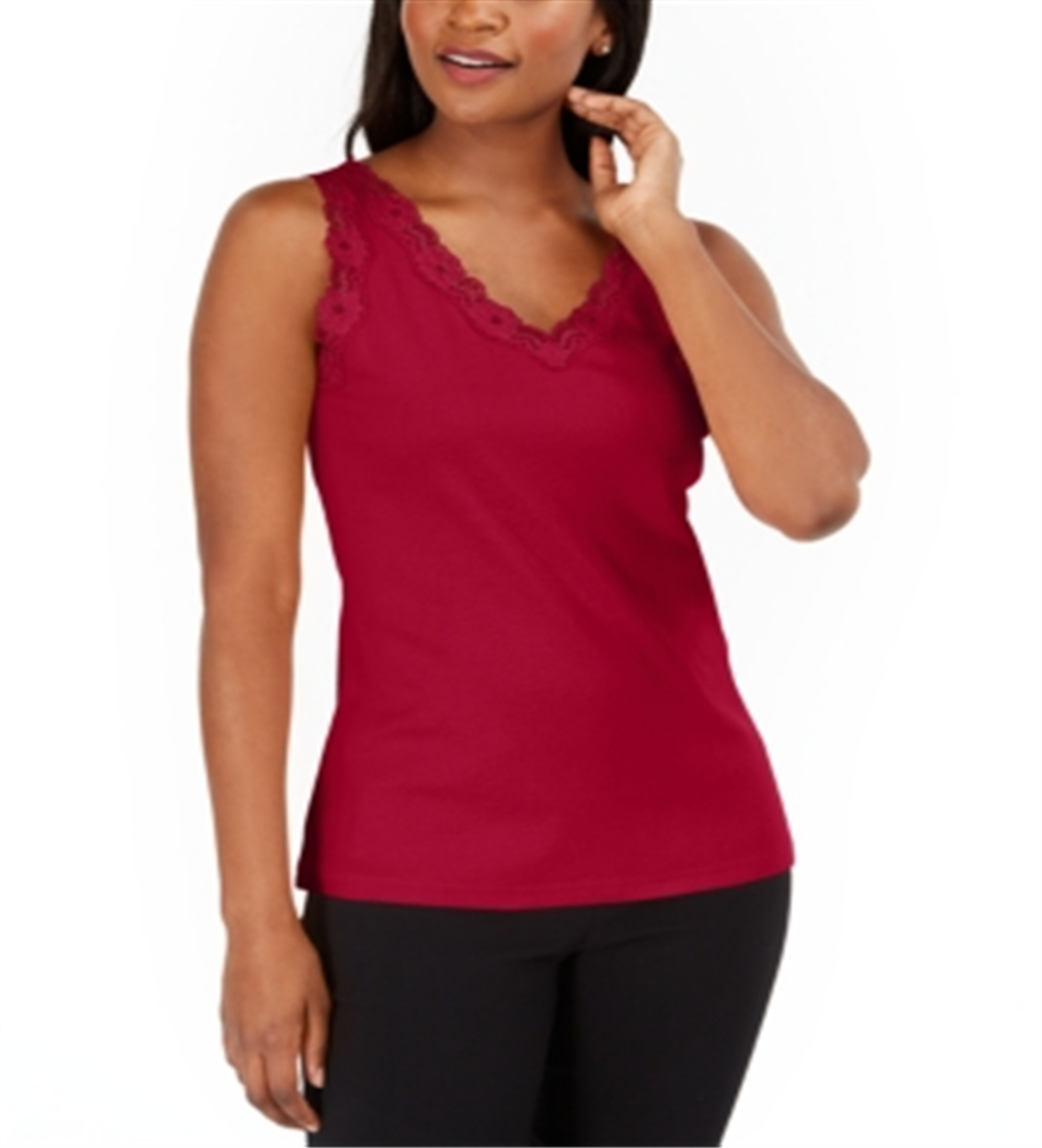 Regata Karen Scott Cotton Scalloped-Lace Vermelha Tamanho M