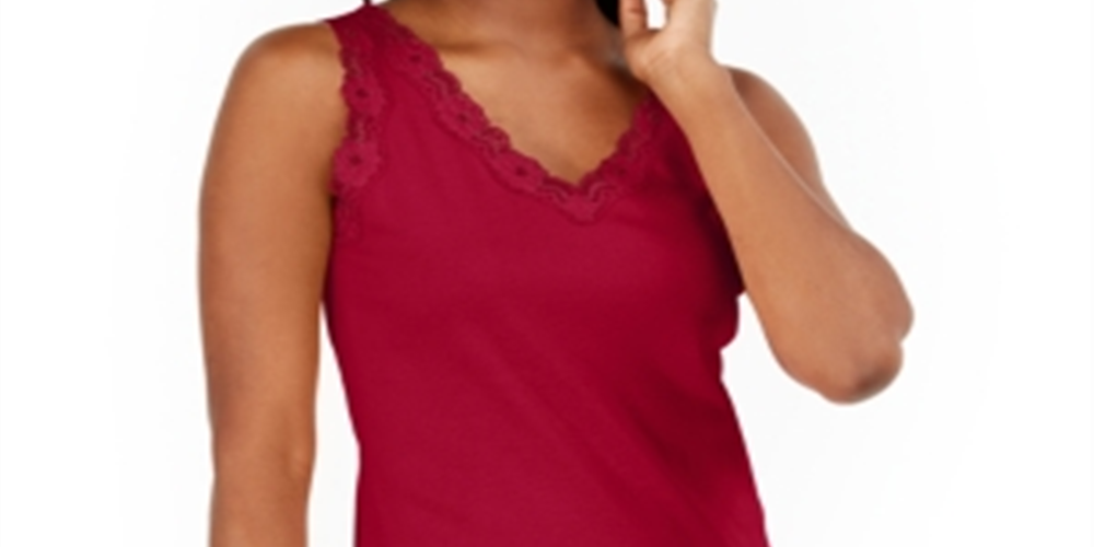 Regata Karen Scott Cotton Scalloped-Lace Vermelha Tamanho M